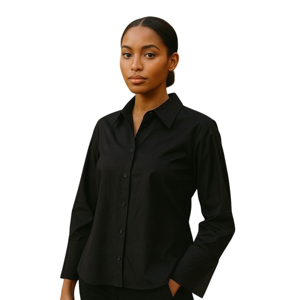 NWT H&M Edition Black‎ Button Up Shirt Women XS Long Sleeve Collared Blouse